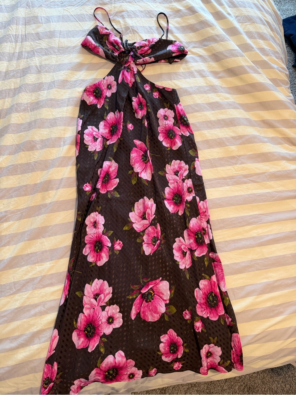 Black Maxi Dress with Pink Floral Print